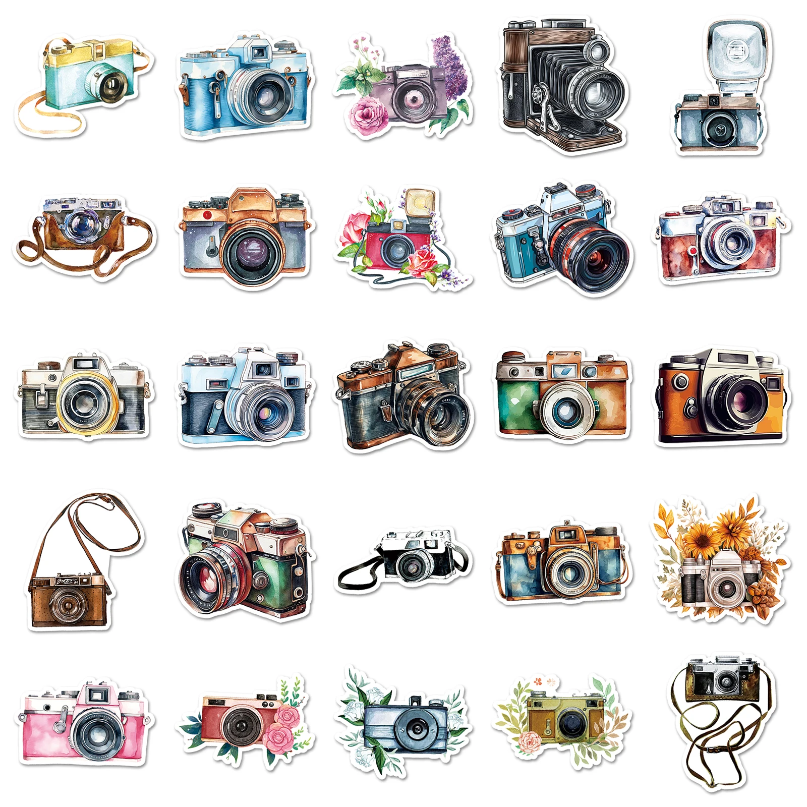 50Pcs Retro Camera Series Cartoon Cute Waterproof Sticker Skateboarding Snowboard Retro Vinyl Sticker