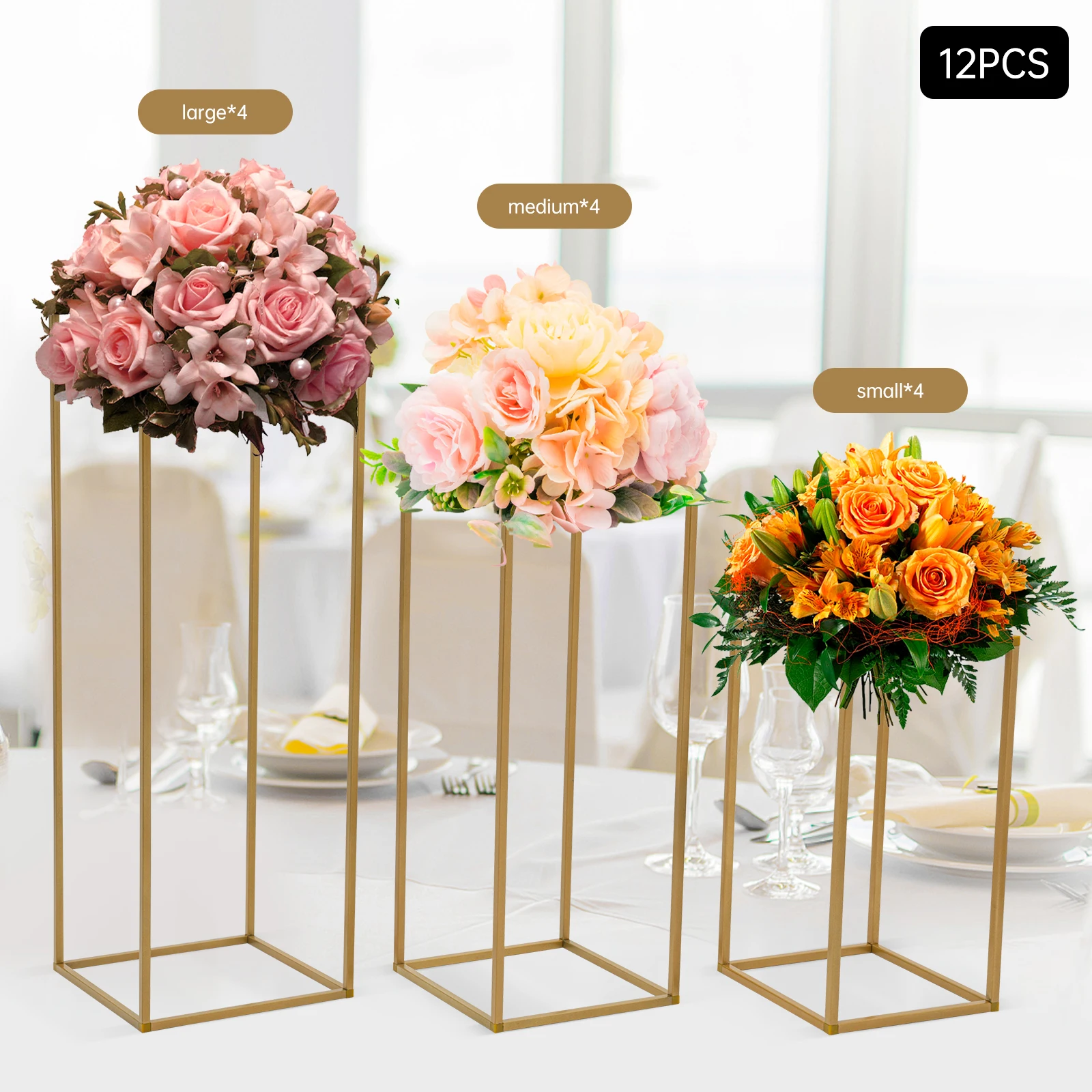 12 PCS Metal Flower Stand, Wedding Centerpieces, Pillar Rectangular Geometric Flower Rack for Event Party Decor