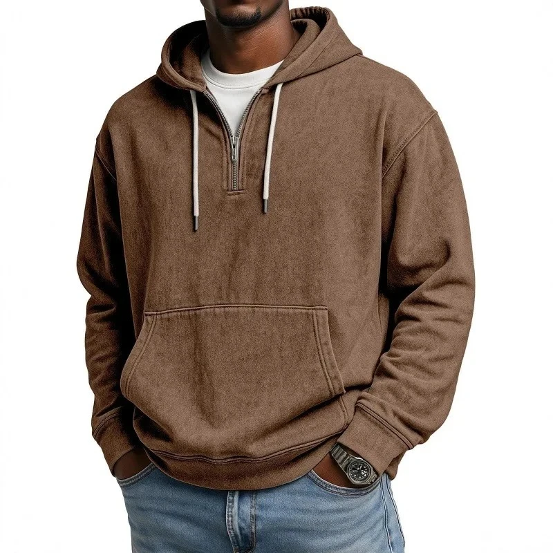 Spring Autumn Men's Print Hooded Hoodies Half Zipper Pull On Motorcycles Hoodie Male Streetwear Sweatshirt Casual Sport Pullover