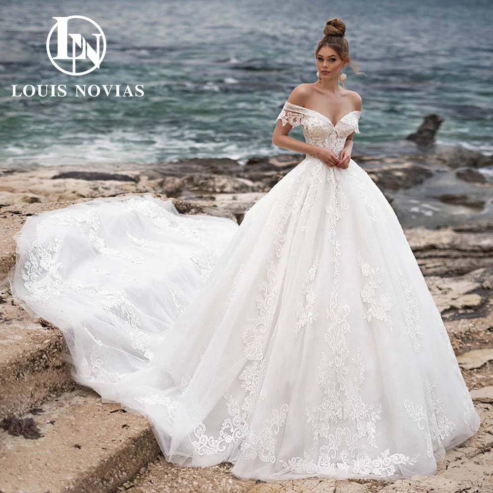 Свадебное платье с открытыми плечами LOUIS NOVIAS, романтичное бальное платье с открытой спиной и длинным шлейфом для невесты, 2024