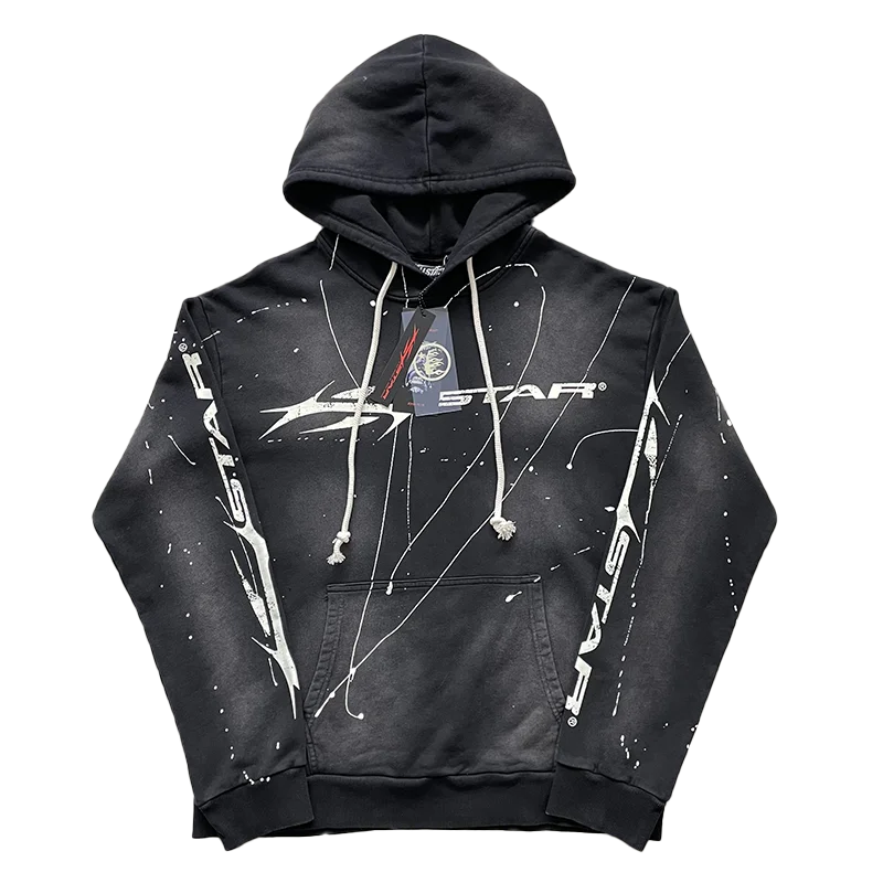 Hellstar Studios Classic Print Logo Hoodie Sweatshirt Street Style Retro Washed Straight Leg Fit Hooded Crew Neck Youth Fashion view 5