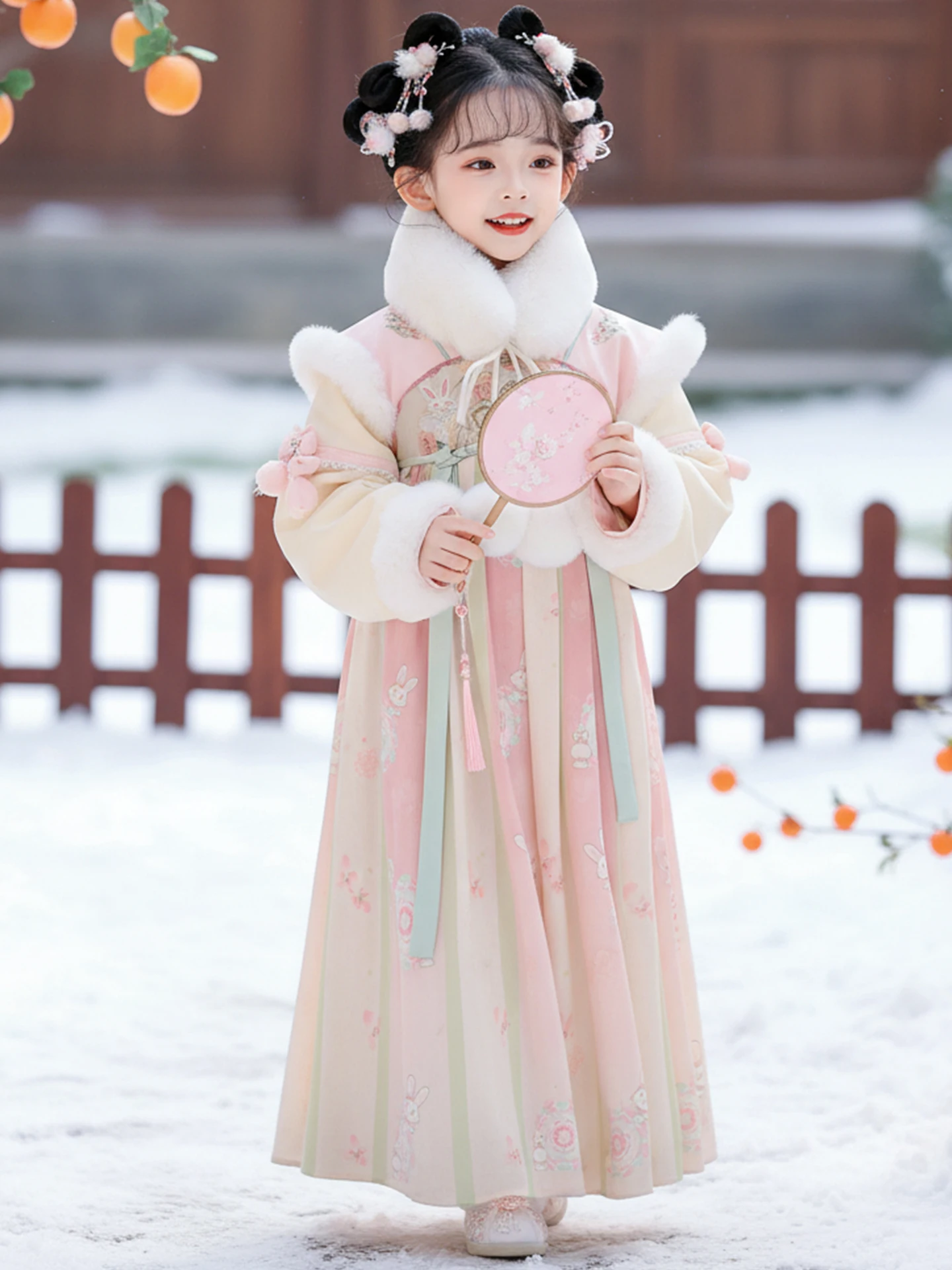 

Детский новогодний костюм Ханьфу для девочек, зимний комплект 2026 года, традиционный китайский наряд Тан, праздничный халат