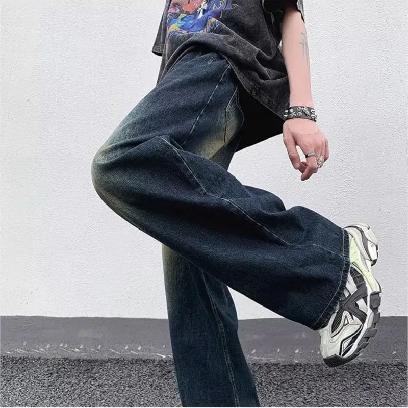 Men\'s Jeans Korean Version Student Handsome Casual Pants High Street Straight Loose Wide Leg Jeans Vintage Blue Baggy Jeans