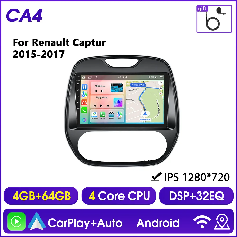 Hikity 2Din Carplay Autoradio Voor Renault capturr 2015-2017 Niet voor spooin Multimedia Speler Android Auto GPS Bluetooth RDS DSP