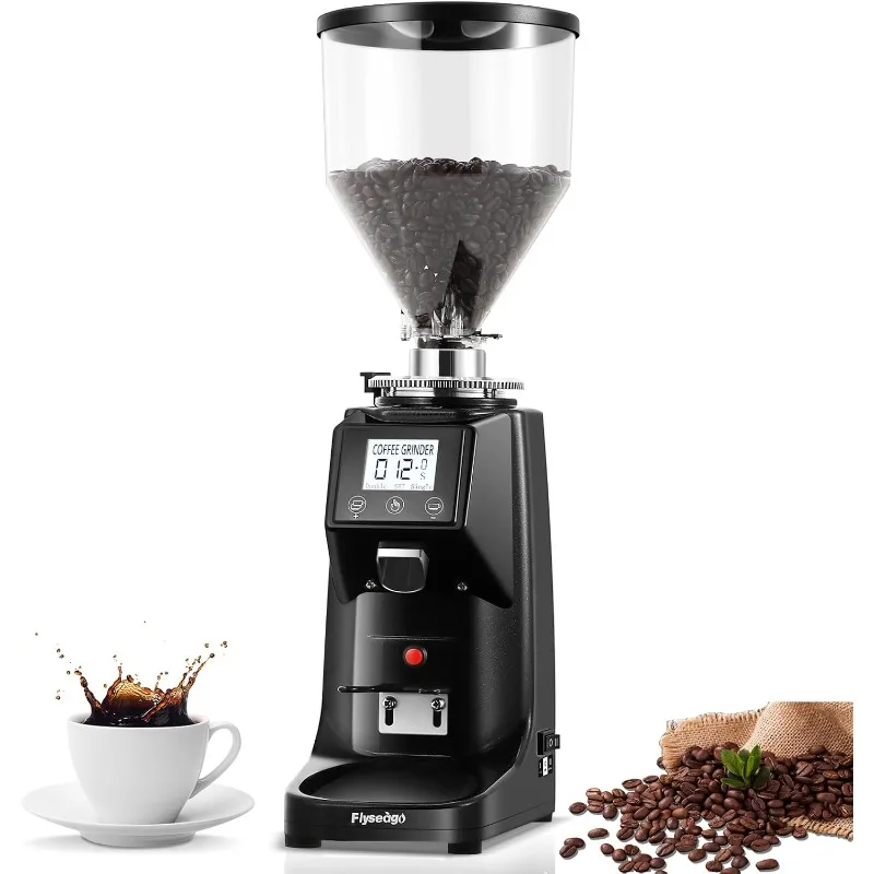 Electric Coffee Grinder Flat Burr Grinder Coffee 19 Settings & Digital Timer Display Commercial Espresso Coffee Grinders