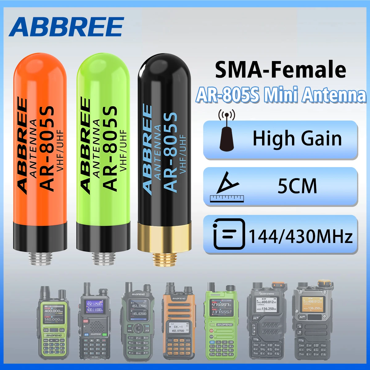 ABBREE AR-805S Mini SMA-Female Dual Band High Gain Antenna For Baofeng UV-21 PRO UV-5R Mini UV-5RH Walkie Talkie Accessories