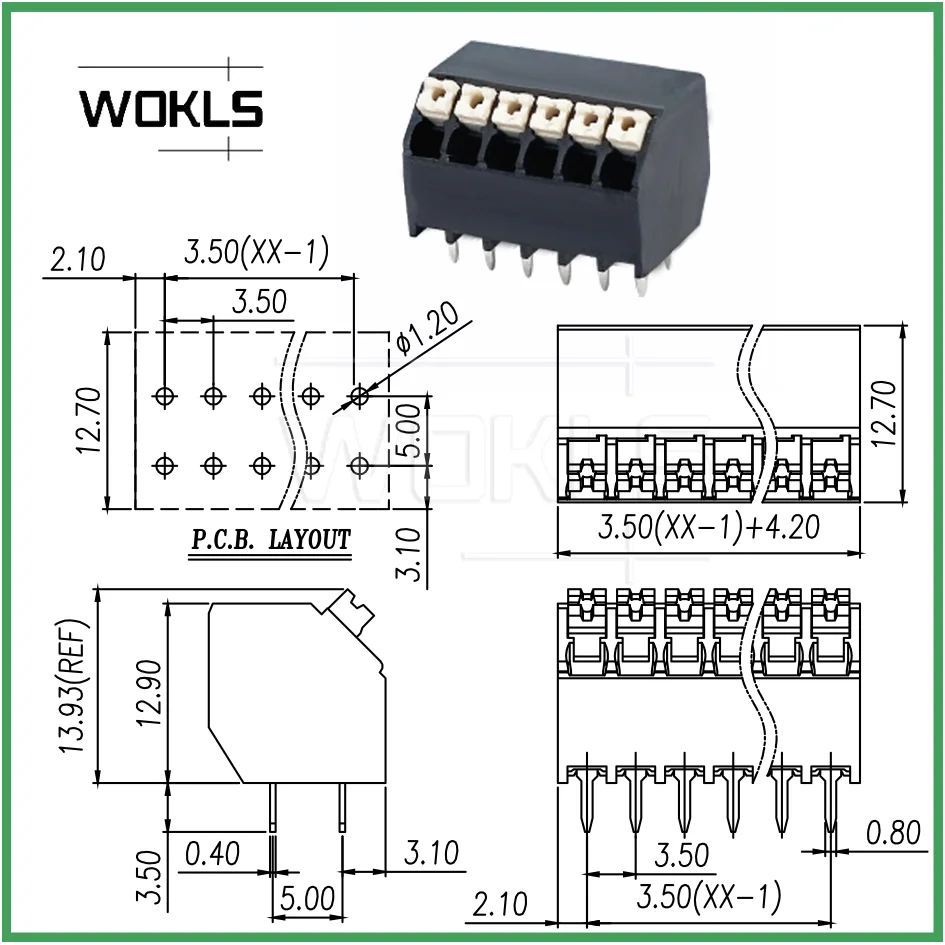 10PCS 3.5mm Connector Bevel Spring - type PCB Terminal Block KF2035S/SPT1.5 WJ212S-THR-3.5