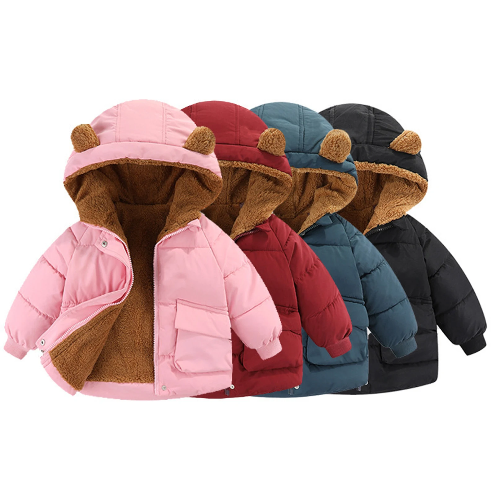 

Детская стеганая хлопковая верхняя одежда, зимняя куртка для мальчиков, пуховик с флисовыми ушками для девочек, теплая пуховая хлопковая куртка для малышей