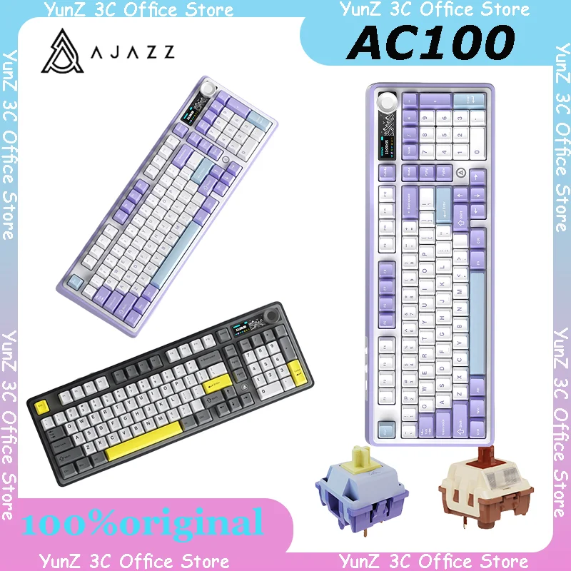 

New Ajazz Ak980 Wireless Three Mode Keyboard Customized Hot Plug Rgb 98% Equipped With 8000mah Tft Diy Display Multimedia Knob