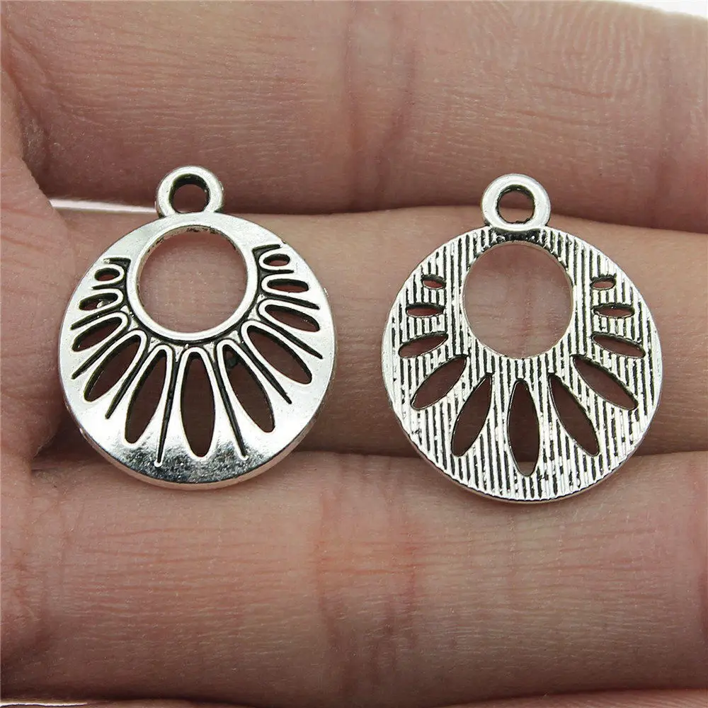 10pcs/lot 19x23mm Flower Charms For Jewelry Making Antique Silver Color 0.75x0.91inch