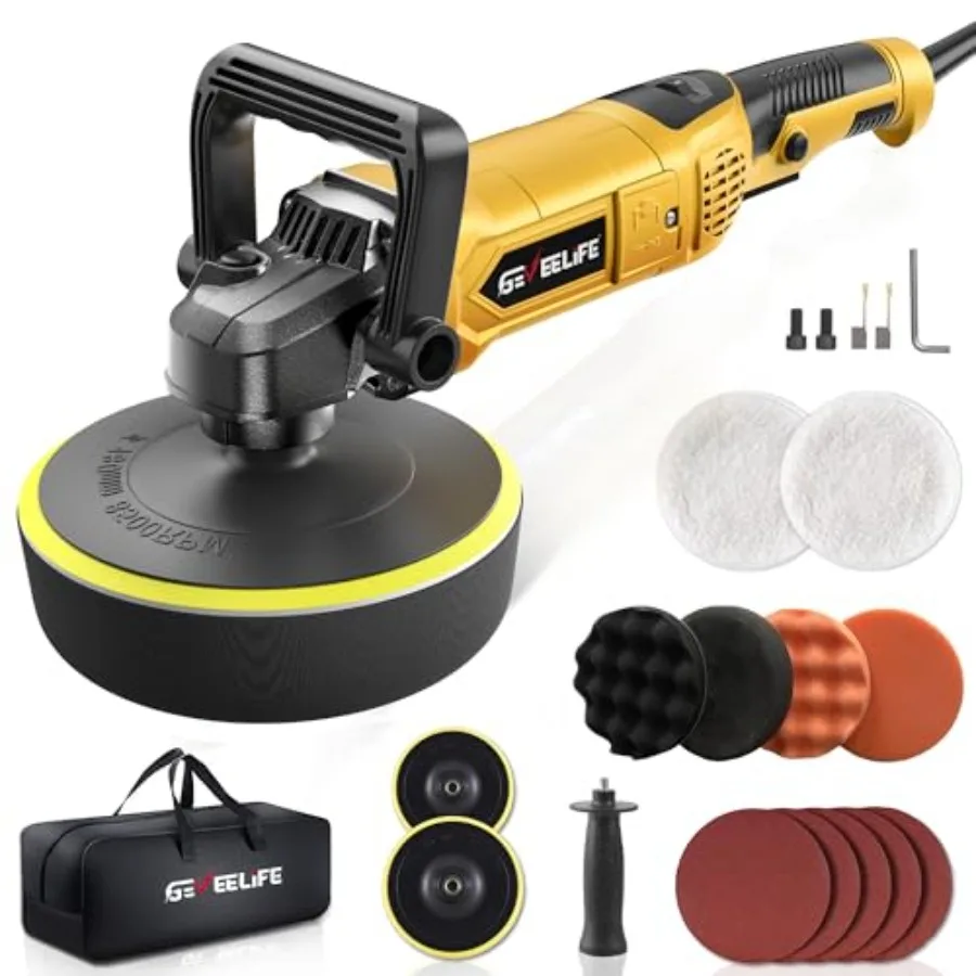 

Buffer Polisher 6 Inch/7 Inch 1600W Rotary Car Buffer Polisher Waxer 7 Variable Speed 1000-3500 RPM Detachable Handle