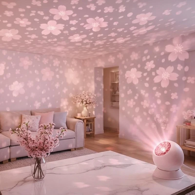 Cherry Blossom Projector Light Low Energy Consumption Romantic Pink Soft Glow for Home Bar Cafe Shop Window Decor