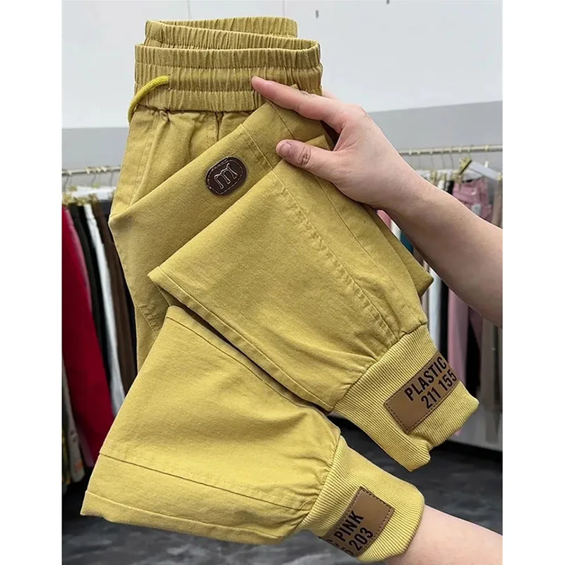 

2024 Spring Autumn New Korean All-Match Women Pants Cotton Jeans Pants Elastic Waist Harem Pants Casual Sports Trousers Female