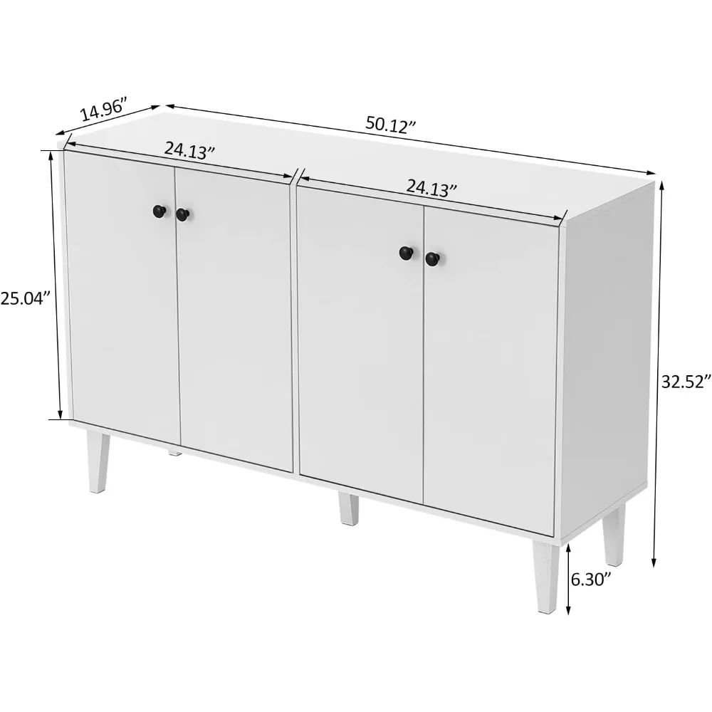 Panana Sideboard Buffet Cabinet Kitchen Storage Cabinet Living Room 4 Doors Console Table (White)