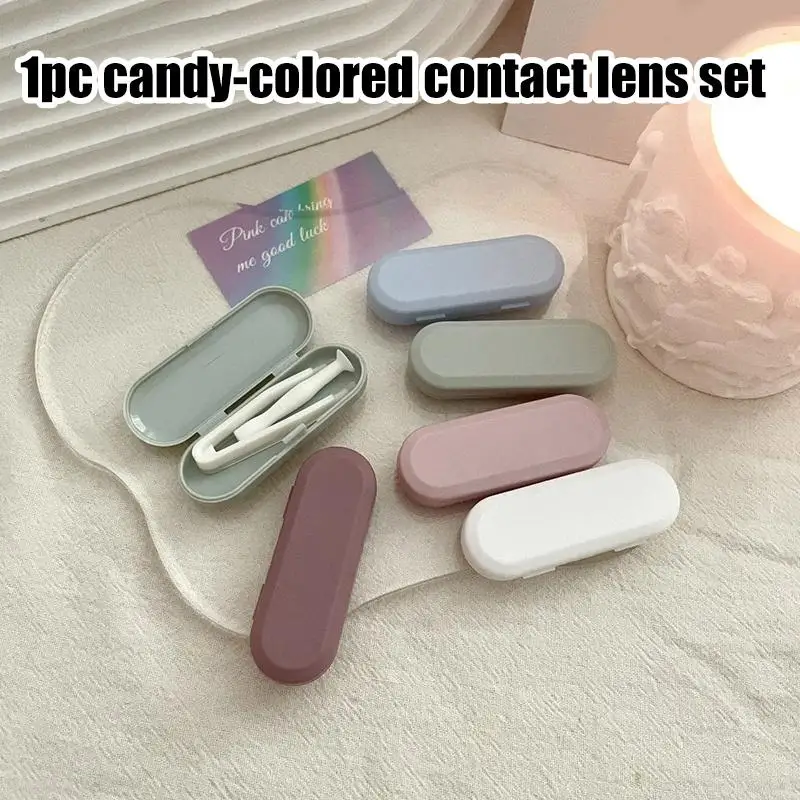1Pcs Candy Color Contact Lens Case Portable Kit for Eye Care Travel Essential with Mirror Suitable for Office and Home