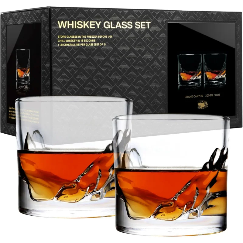 

2-Piece 10oz Grand Canyon Heavy Crystal Whiskey Glasses – 1lb Thick Freezable, Premium Gifts for Men, Chills Bourbon & Cocktails