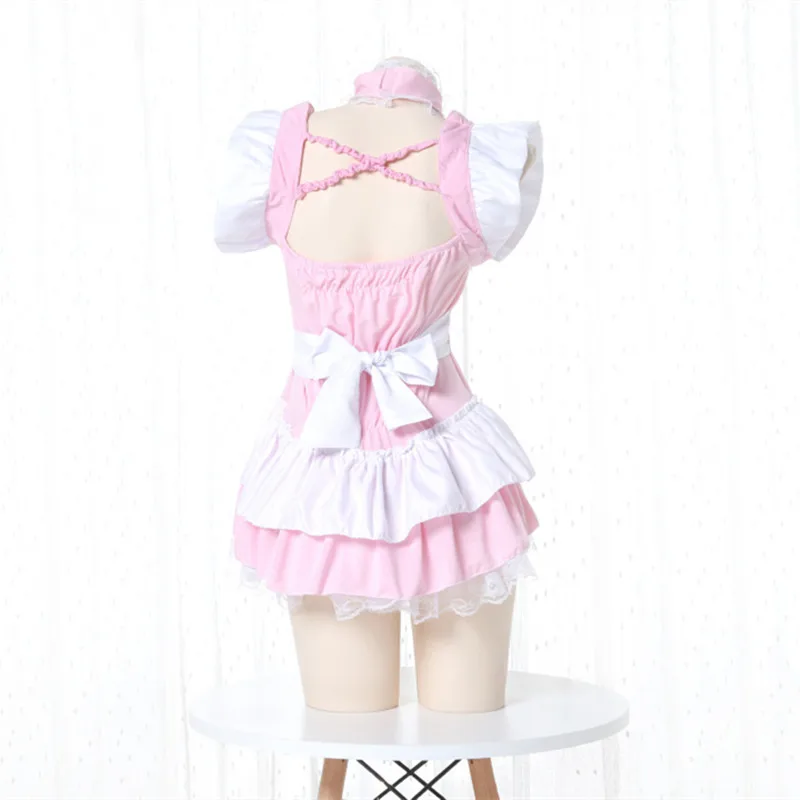 Lolita Dress Cute Pink Ruffle Maid Outfit ragazza giapponese Cosplay costumi Sexy grembiule quotidiano uniforme gonna Set camicia da notte Kawaii