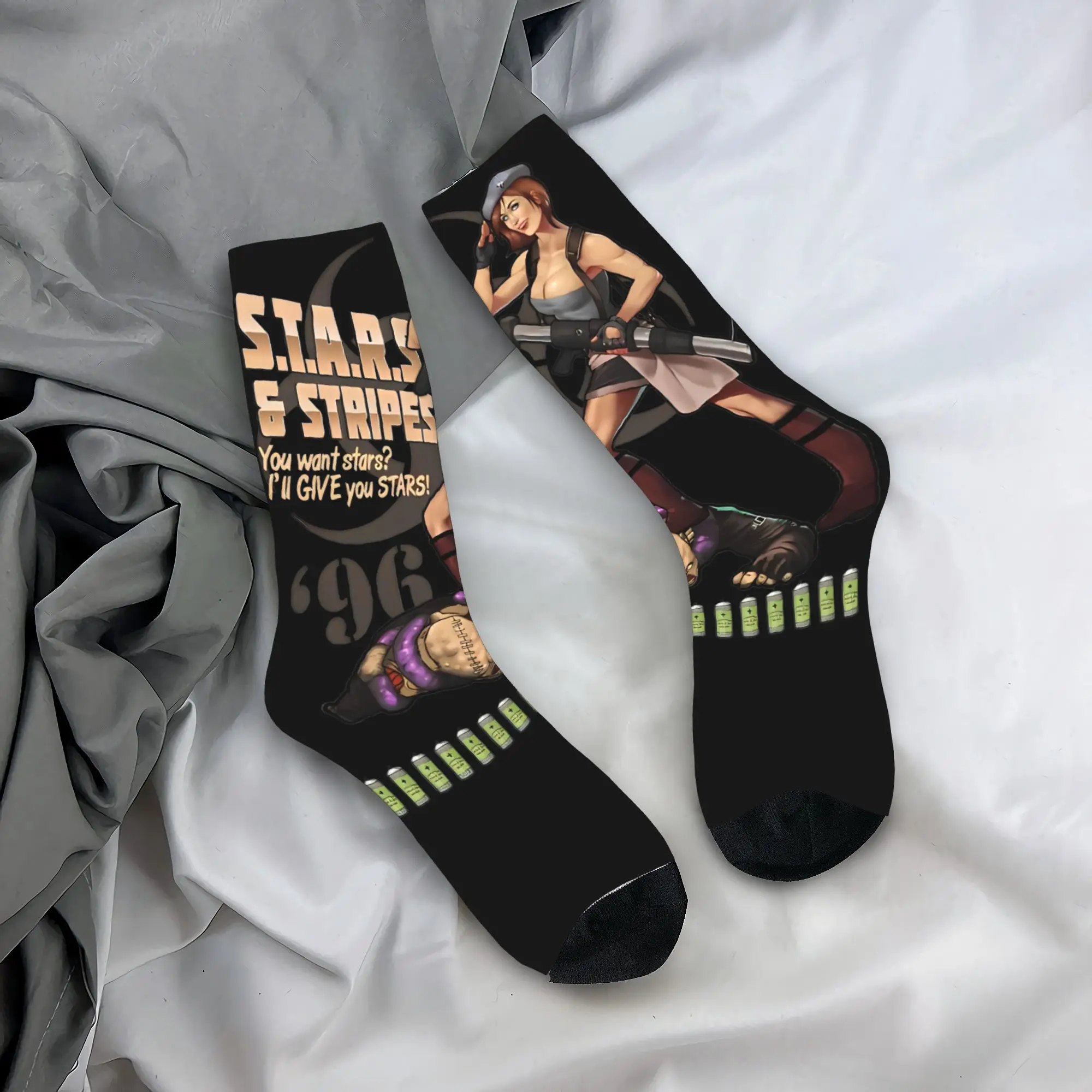 Jill Valentine Game Character Printing Crew Socks Product for Casual Wear Sweat Absorbing Cartoon Printed Socks