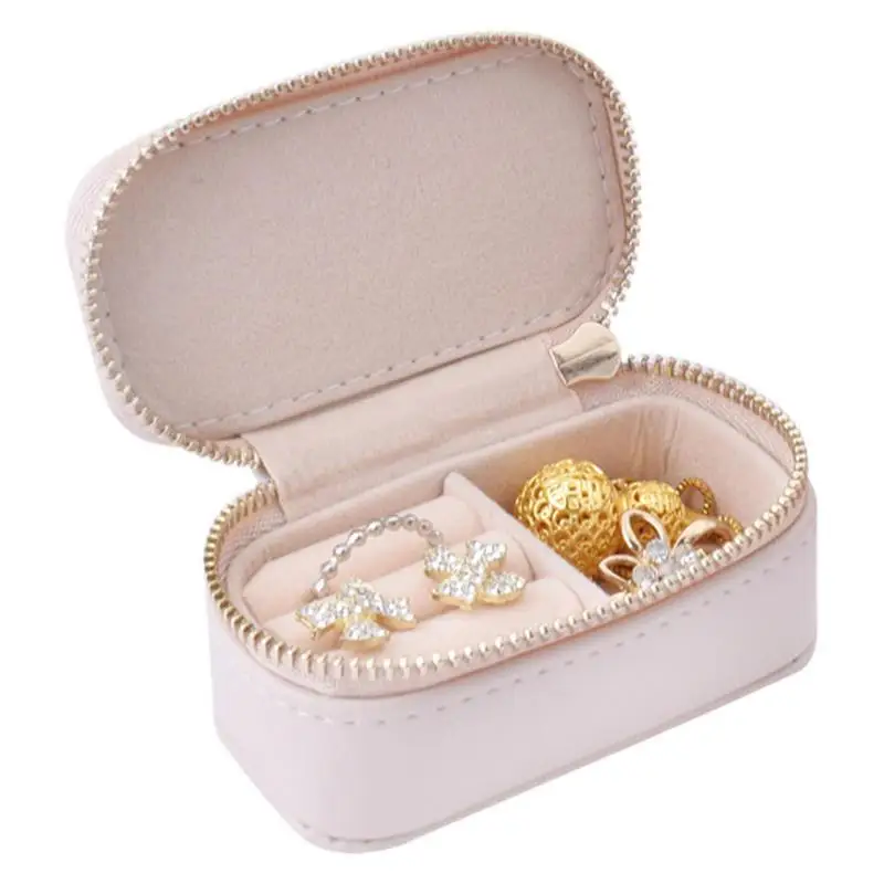 

Маленькая шкатулка для украшений, органайзер для хранения колец, портативный дорожный Органайзер из искусственной кожи с гладкой молнией, большая емкость, для подружки невесты