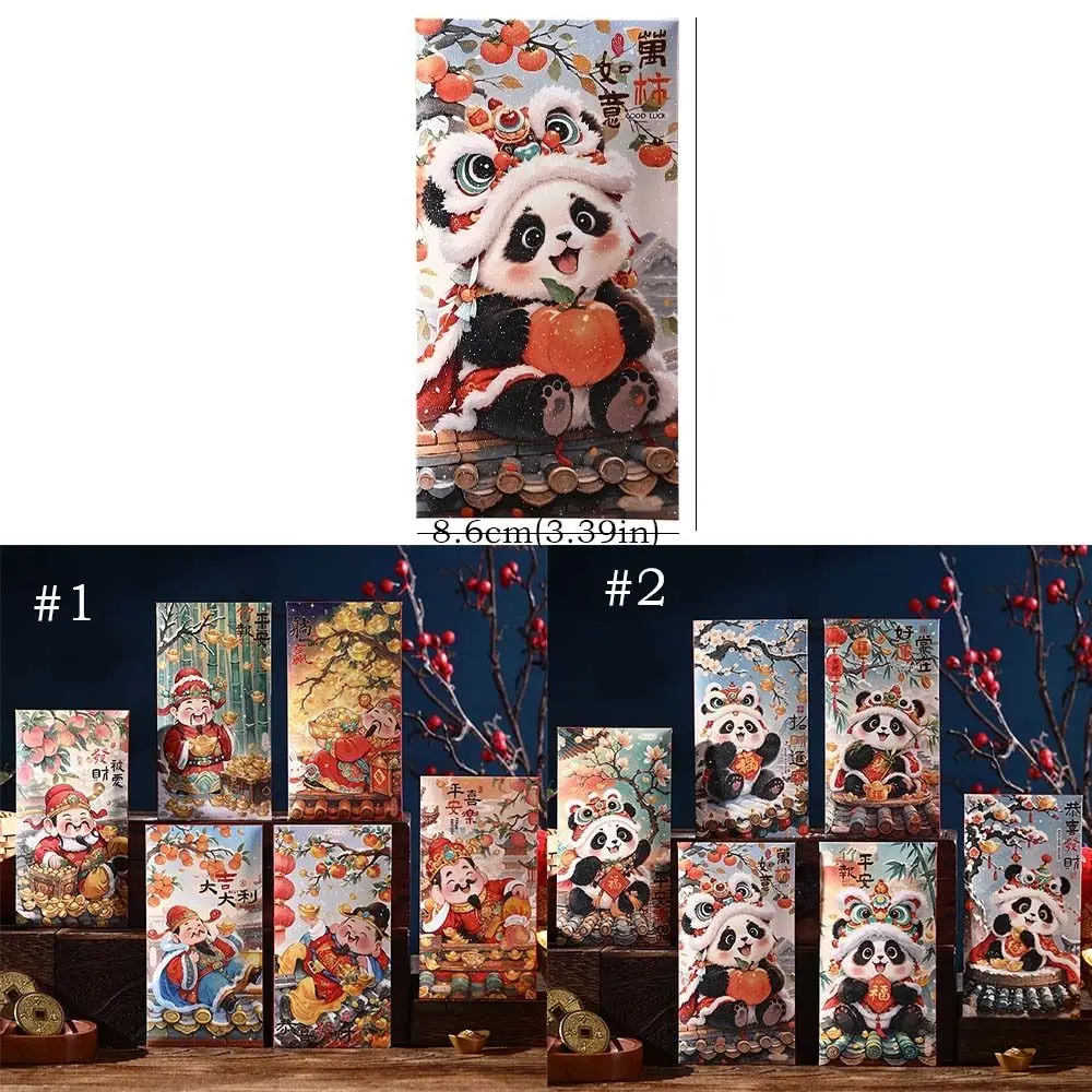 6 pçs estilo chinês ano novo envelopes vermelhos tradicional hongbao bom sorte pacotes vermelhos bênção panda deus da riqueza saco de dinheiro