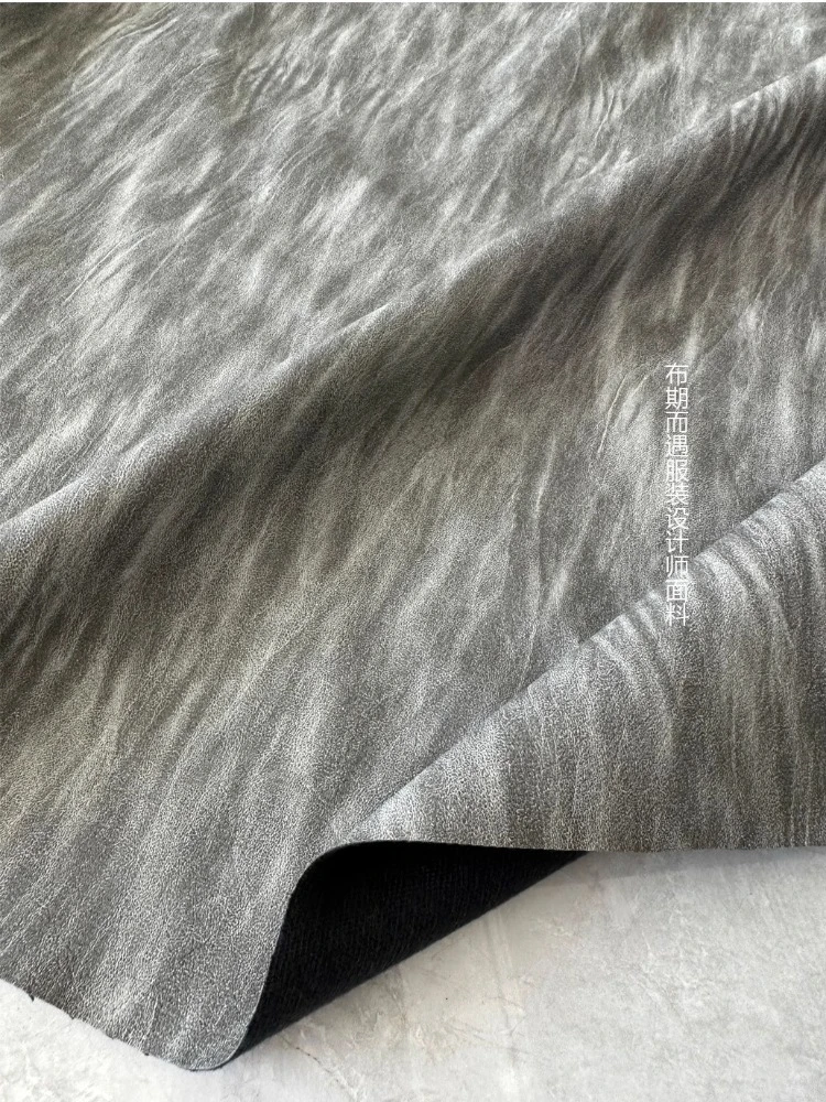 PU Leather Fabric Gray Washed Retro Autumn Winter Thick Non Elastic Designer Jacket Fashion Fabric for Sewing Meters Material