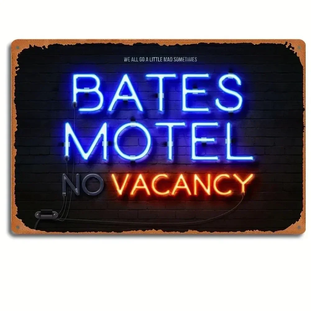 Letrero Metálico de Neón Minimalista Bates Motel - Diseño Nostálgico de Bates Motel, Excelente Decoración de Pared para Cuarto de Hombre/Sótano