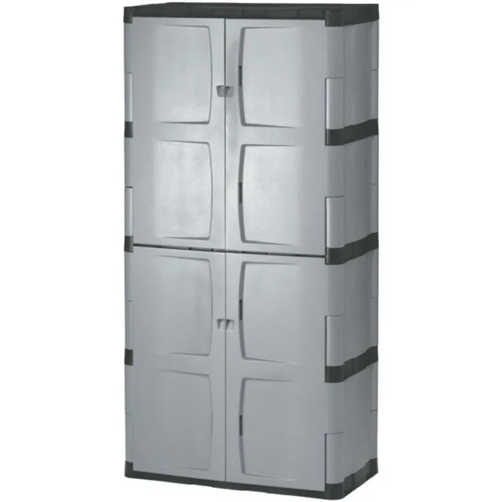 Freestanding Locker, Five-Tier Double Door Shelf, Lockable, 690 lb Capacity, Outdoor, Garden Tools/Toys/Power Tools, Gray