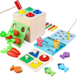 Wooden Montessori Toys Play Kit Object Permanence Box Coin Carrot Toddler Early Development Shape Sorter Ball Drop Toys for Age
