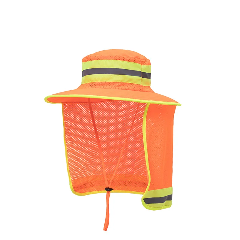 Summer Outdoor Reflective Bucket Hat with Shawl Men Work Wear Structured Safety Head Protection Cap Male Breathable Mesh Sun Hat