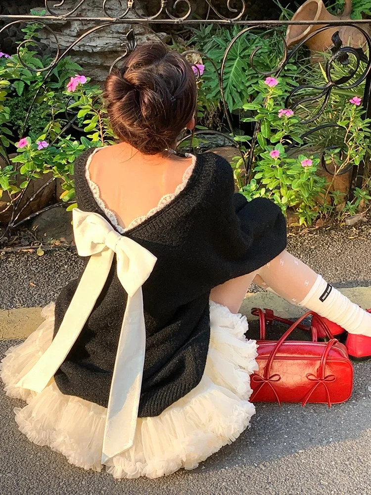 Bla v-ne Bal Knot suéter mujer Otoño Invierno nuevo perezoso de gama alta ropa interior de punto Top coreano Sle