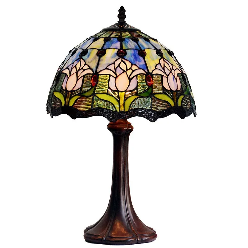 مصباح مكتبي مزخرف بجانب السرير وغرفة النوم باللون الأزرق مقاس 12 بوصة