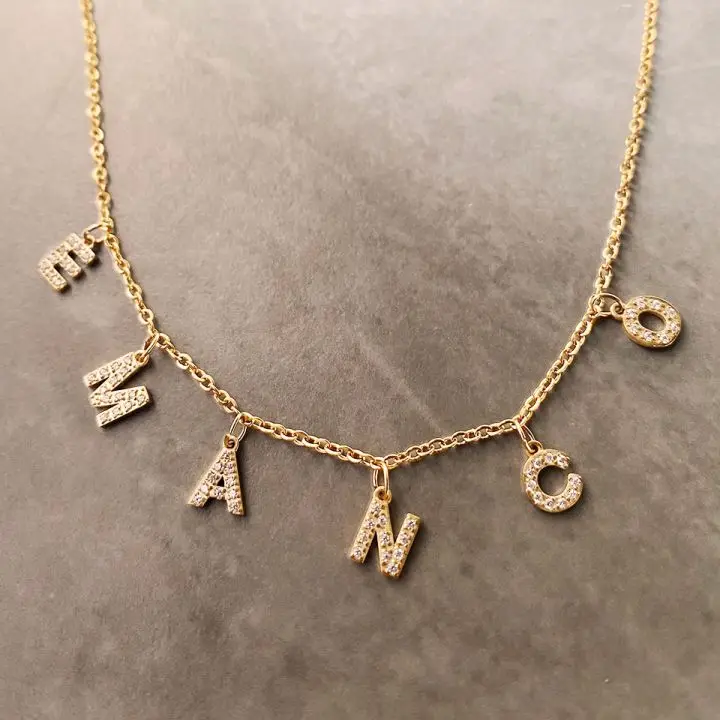 EMANCO Customized Name Necklace Personalized Zircon Letter Stainless Steel Choker Necklace Pendant Nameplate Gift Dropshipping