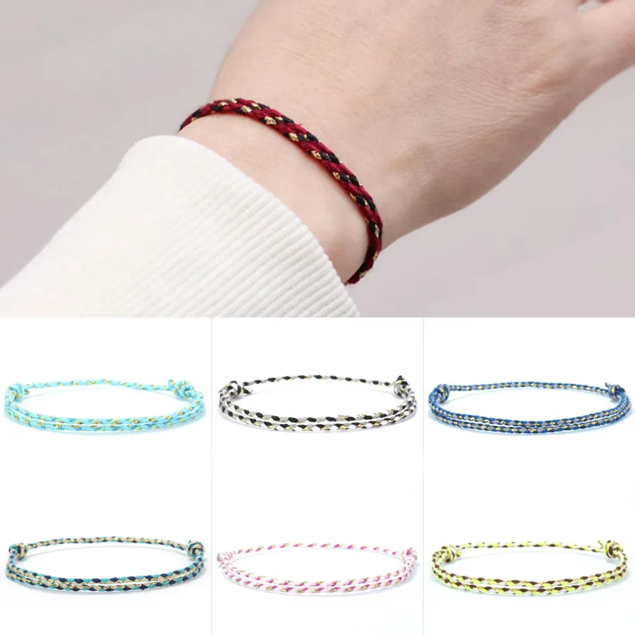 أنيق ملون المنسوجة حبل سوار للجنسين اليدوية خليط قابل للتعديل اختياري طبقة ثنائية سوار الترفيه التخييم زوجين مجوهرات #3