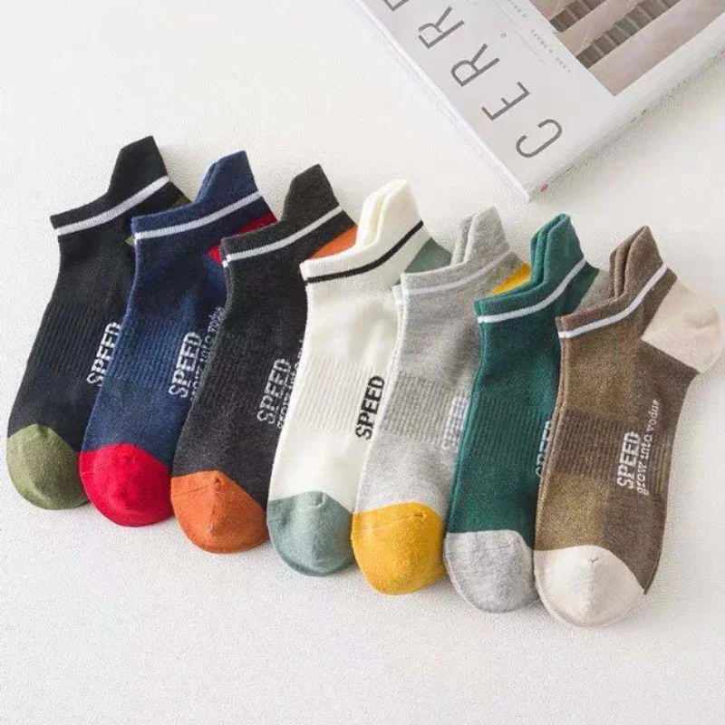 5/10 Pairs Set Mens Short Socks Summer Low Tube Sport Short Casual Socks Trend Thin Socks Breathable Ankle Polyester Spring