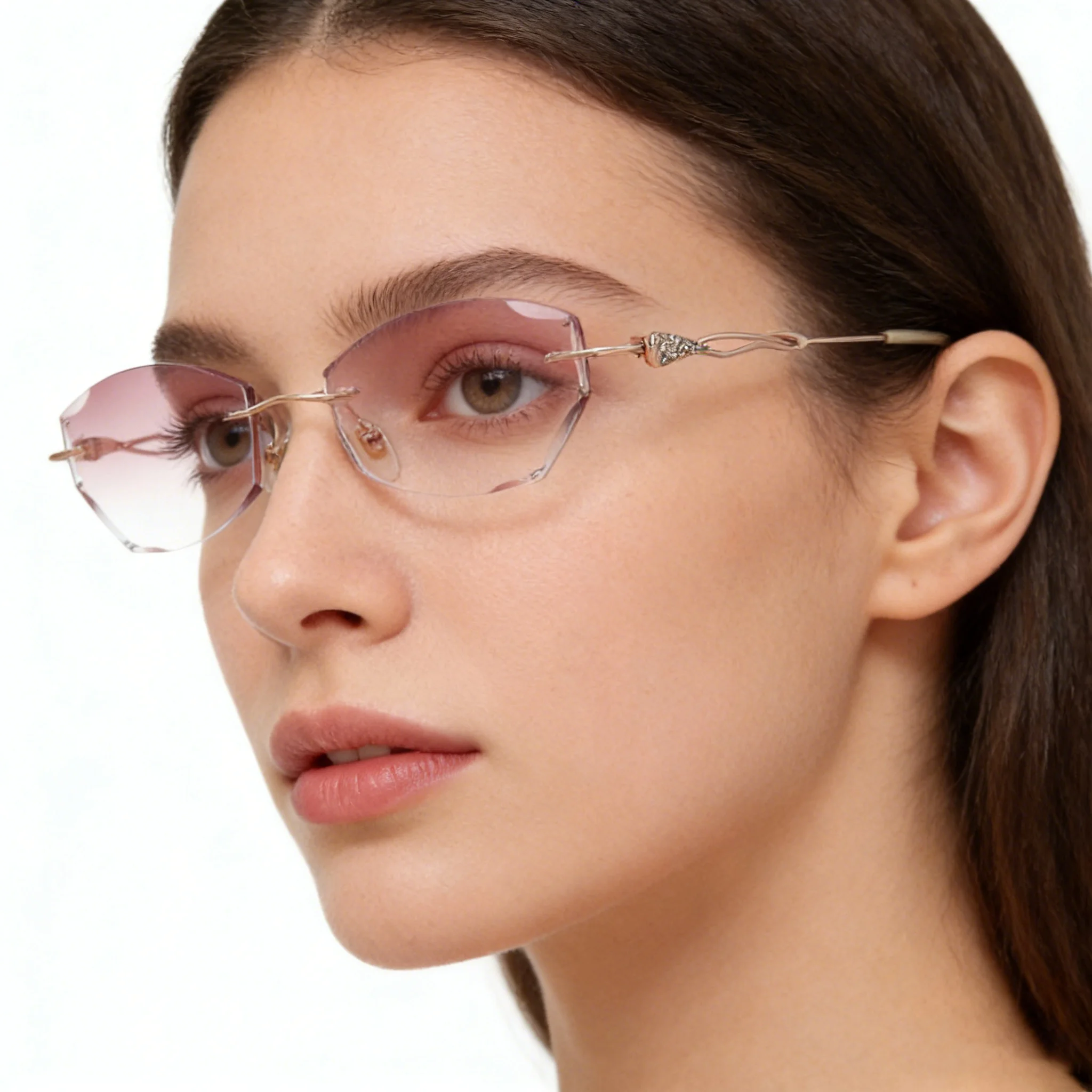 Side Cut Luxury Diamonds Women Gradient Glasses Pure Titanium MR1.61 1.67 Prescription Lenses Myopia Hyperopia Reading Eyewear