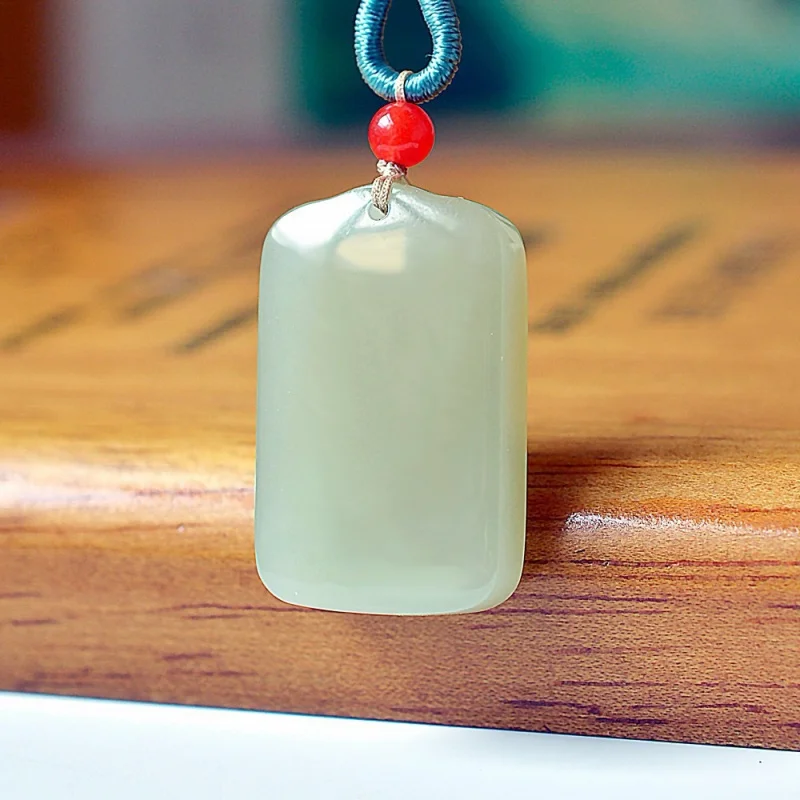 Hetian Qingping Peace Pendant Blue And White Jade Necklace