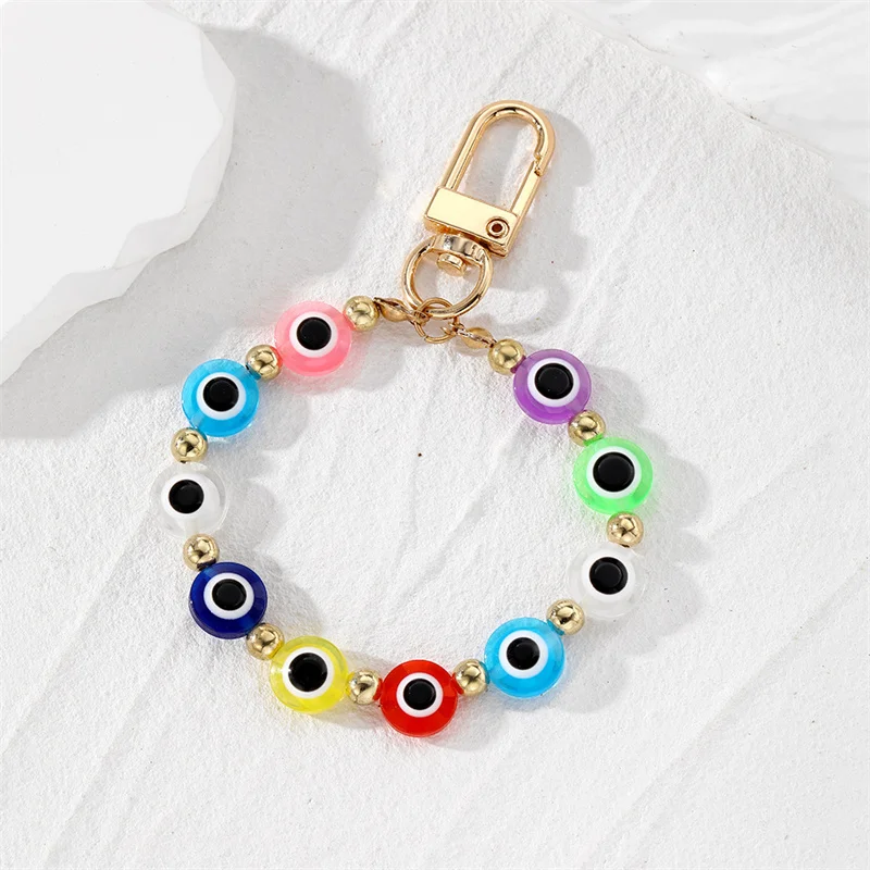 Fashion Blue Eye Bracelet Keychain for Women Colorful Beads Blue Eyes Bracelet Keychain Keyring Jewelry Gift