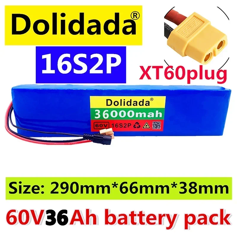 

2024 New 60V 16S2P 18650 Li-ion Battery Pack 67.2V 36000MAH for Ebike Electric Bicycle Scooter with BMS 1000 Watt XT60+Charger