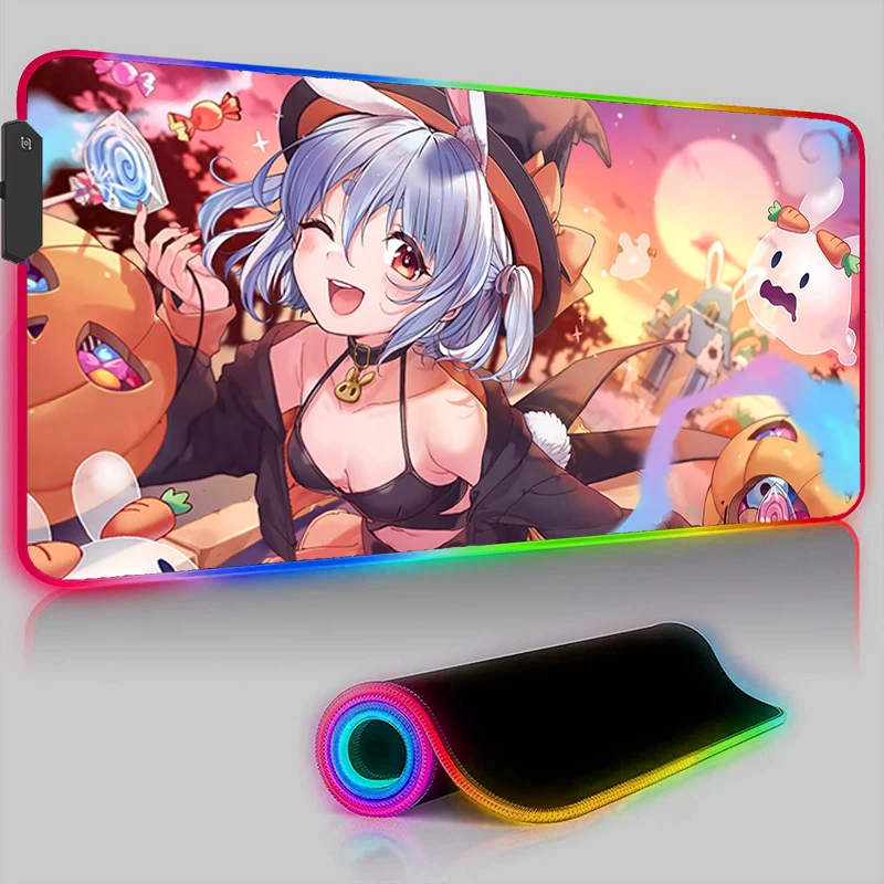 Hololive Usada Pekora LED Mouse Pad PC Gaming Accessories Keyboard Pad RGB Mousepad Laptop Kawaii Anime Girl Desk Mat XXL Carpet