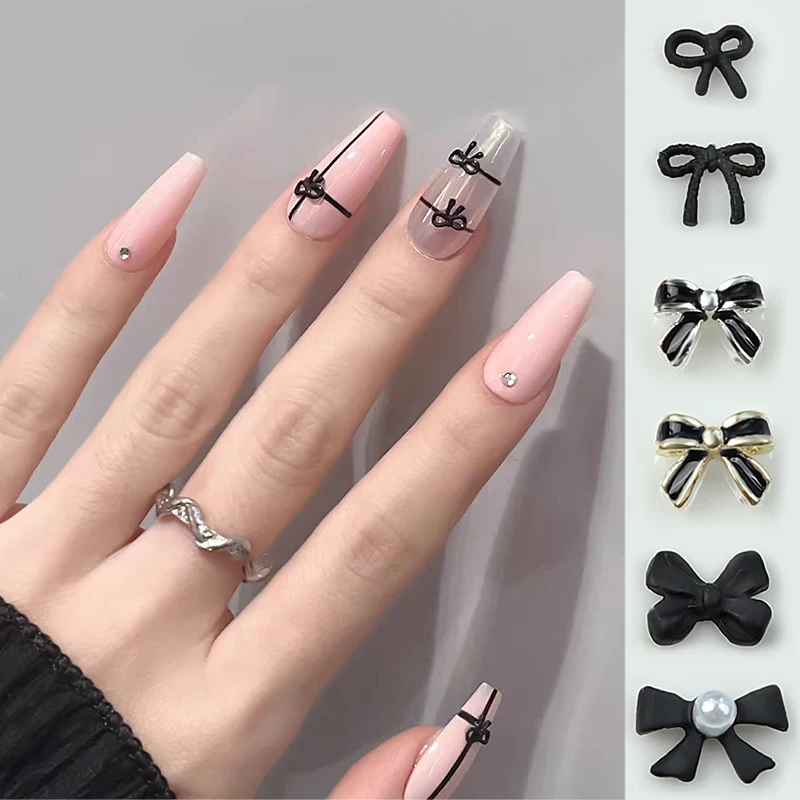 10 pz oro argento Mini Bowknot Nail Art Charms metallo lucido farfalla cuore 3D Nail Art decorazione accessori manicure fai da te