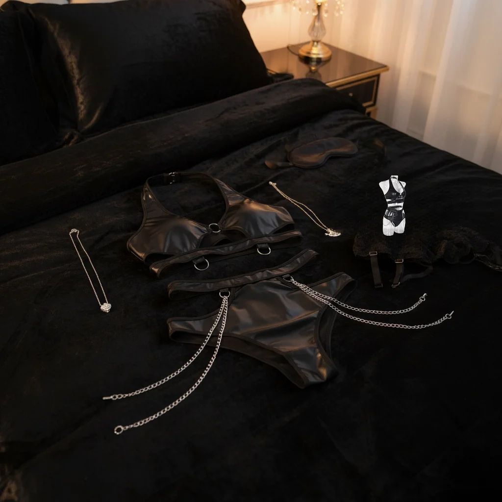 

Women Women Lingerie Set Faux Leather Halter Neck Lingerie Set Nightwear Sexy Hollow Black Bra Cutout Comfy Fashion