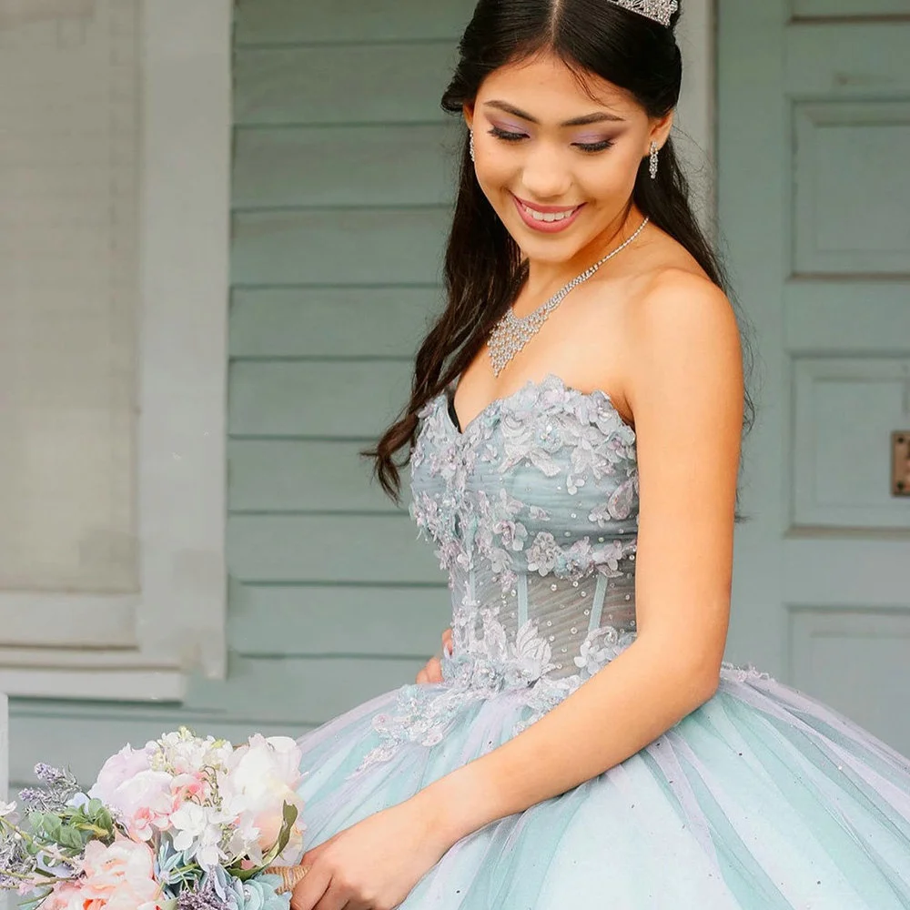 Lorencia-vestido De baile plisado con flores en 3D, vestido De quinceañera, apliques De corsé, México dulce 16, 15 Años, YQD513