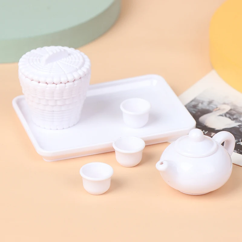 1:12 Dolls House Miniature White Cups & Pot Set Direction Furniture Toys Plactic Coffee Tea Cups Dollhouse Accessory