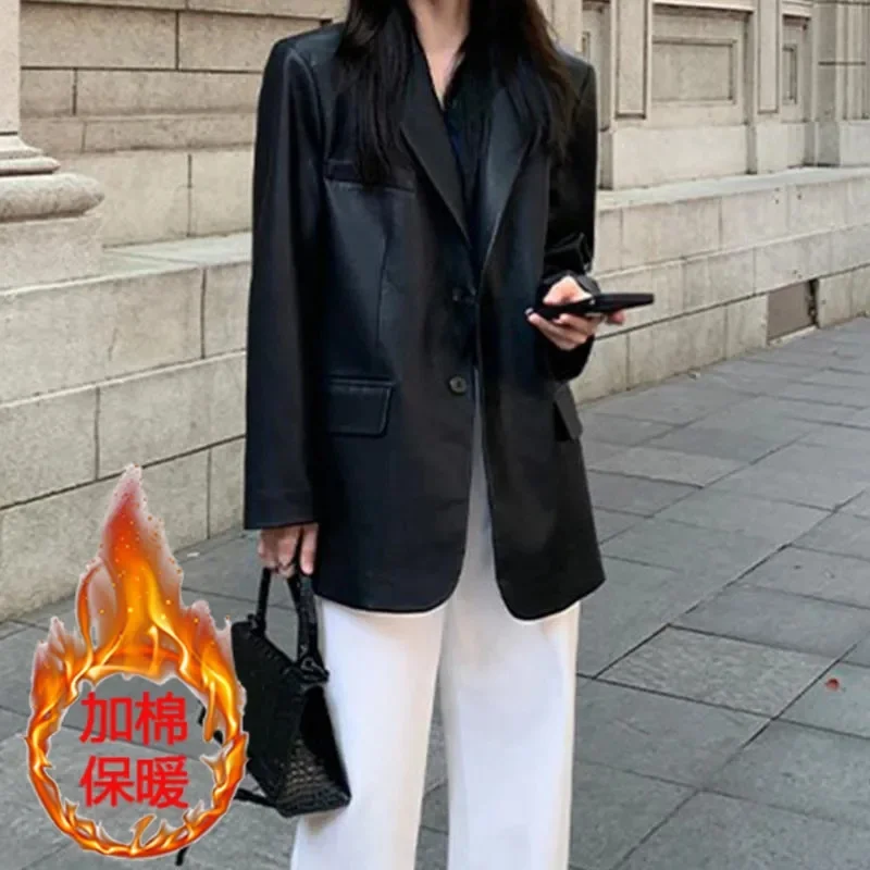 Frühling Herbst Dame Langarm Anzug Leder Retro Frauen Große Größe 4XL PU Leder Jacke 2025, Femme Hochwertige kunstleder Top