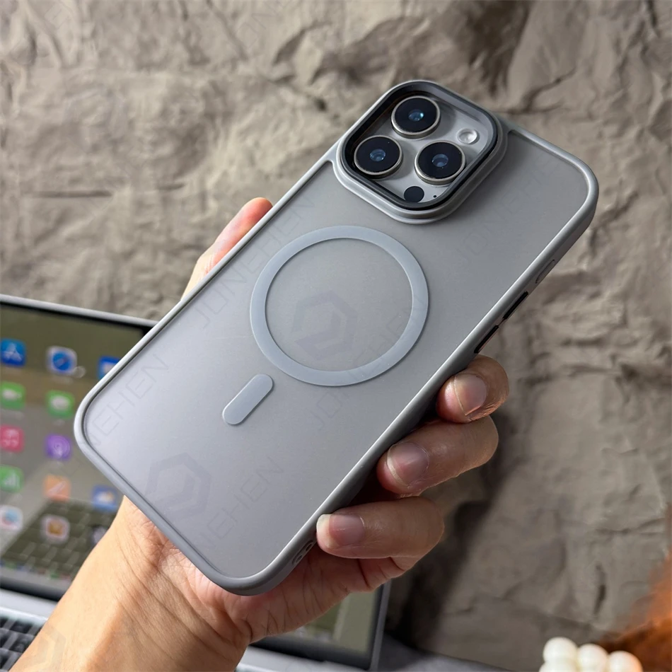 Luxury Magnetic Matte Translucent Armor Shockproof Frame Case For iPhone 11 12 13 14 15 16 Pro Max For Magsafe Wireless Cover