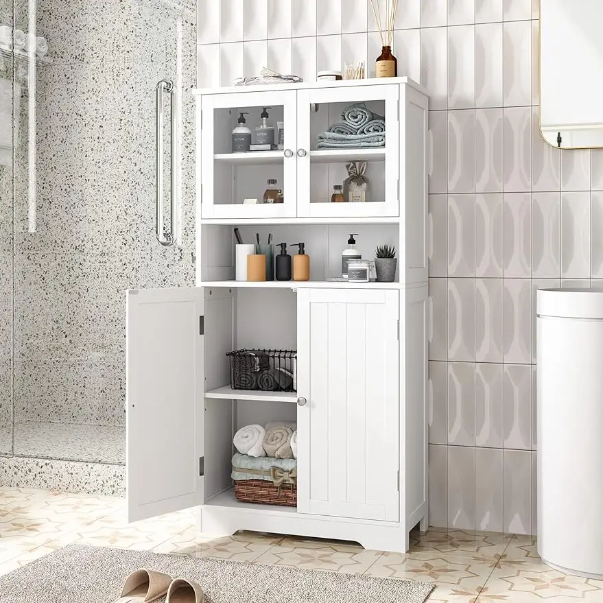 

Bathroom Cabinet, Freestanding Floor Storage Cabinet with Open Shelf & Doors, Kitchen Cupboard, 23.6 x 11.8 x 50.4 Inches