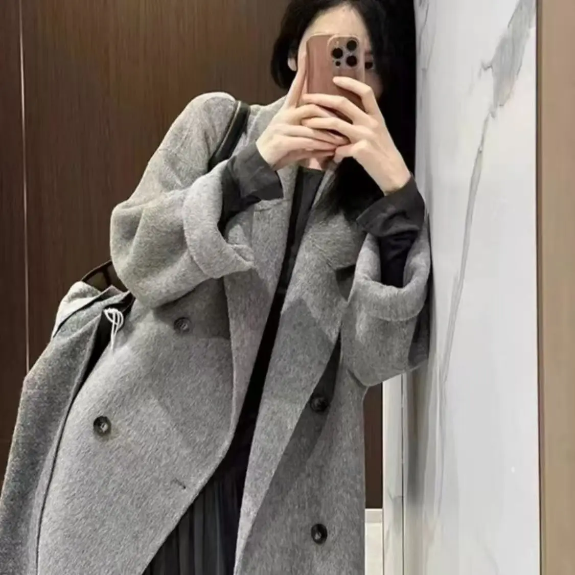 Französischer Hepburn-Stil, eleganter grauer Wollmantel für Damen, Herbst und Winter, verdickter Mantel, koreanischer neuer Trend, 2000er-Jahre-Vintage-Jacken