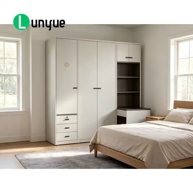 Modern Cold Rolled Steel Wardrobe Cabinet 3 Drawer Flat Door Freestanding Durable Eco-friendly Bedroom Storage Furniture