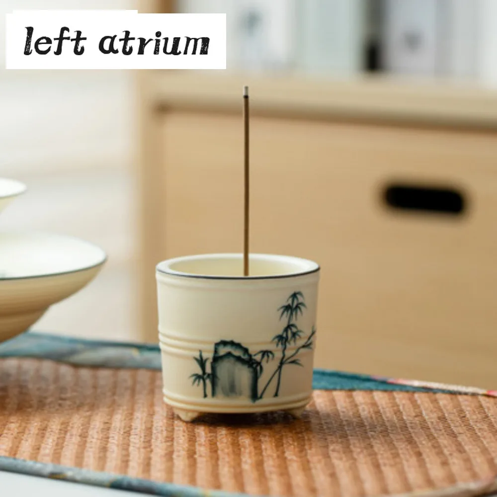 

Pure Hand-painted The Taihu Lake Bamboo Incense Burner Beige Glaze Three Tripod Aromatherapy Furnace Zen Incense Holder Crafts
