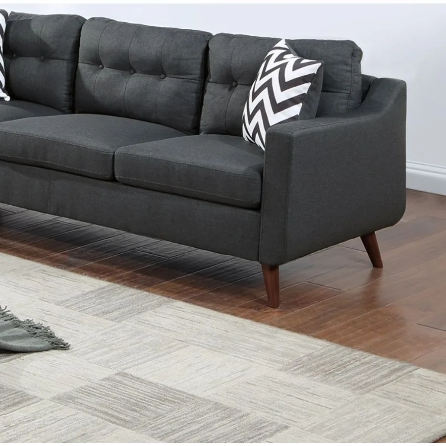 โซฟาเลิฟซีททันสมัยแสนสบาย พร้อมหมอนอิง 2 ชิ้น ชุดโซฟาสีดำ ผ้าโพลีไฟเบอร์ โซฟาบุผ้าแบบมีกระดุม สำหรับห้องนั่งเล่น